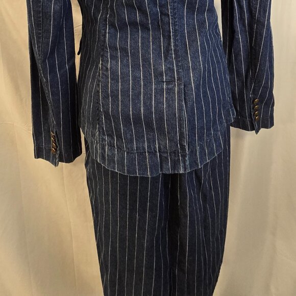 Ralph Laurel Jeans Blazer And Skirt Size 6 Blue With Pin Strips 100% Cotton - Picture 15 of 16